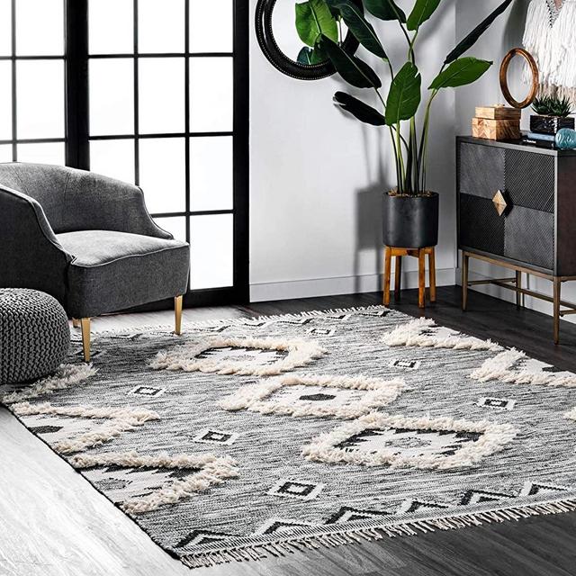 nuLOOM Moroccan Shag Fringe Wool Runner Rug, 2' 8" x 6', Grey
