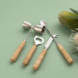 4-Piece Stainless Steel with Wood Handle Bar Set