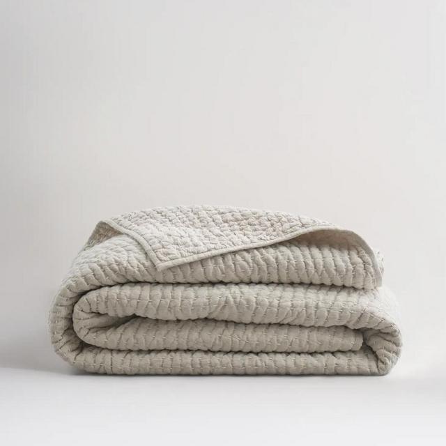 European Linen Cotton Stitch Quilt in NATURAL | Queen