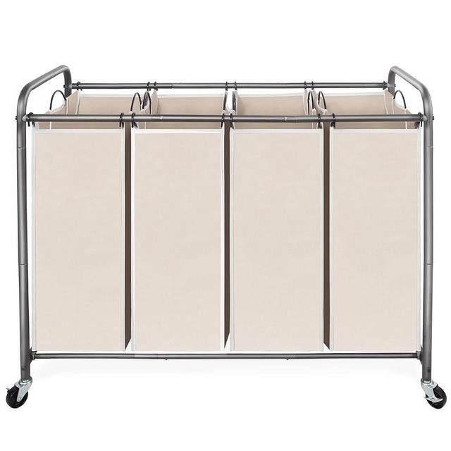 STO STO Laundry Sorter 4 Section, 4 Bag Laundry Hamper, Rolling Laundry Cart, Laundry Basket with Heavy Duty Lockable Wheels and Removable Bag for Clothes Storage, Beige