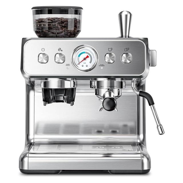 R.W.FLAME Espresso Machines with grinder, 20 Bar Professional Espresso Maker with Milk Frother Steam Wand&Removable Water Tan for Home,Stainless Steel