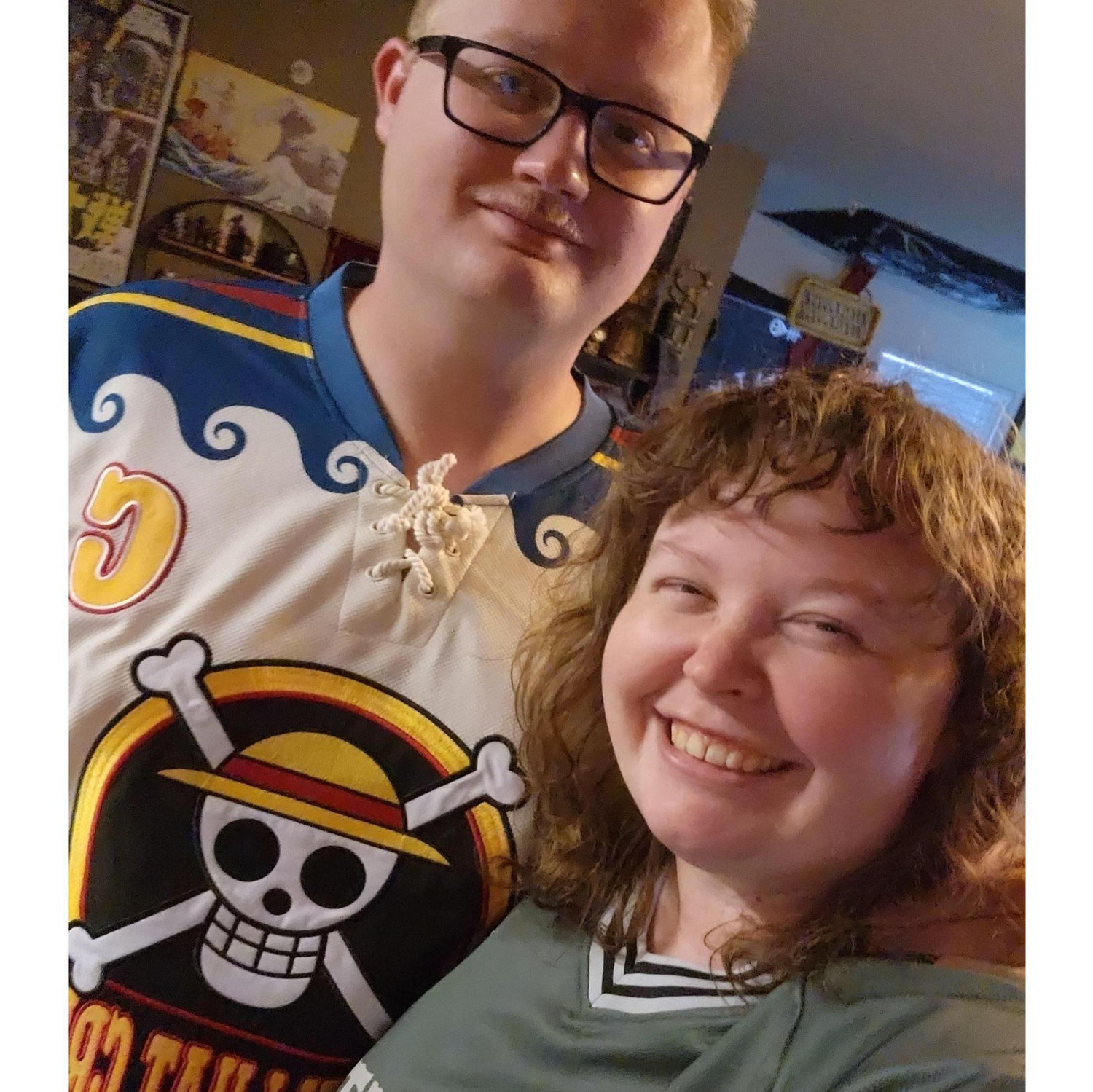 We both wanted to show off our anime shirts we got!