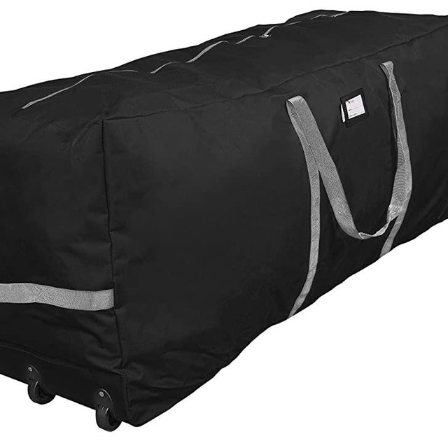 ProPik Rolling Christmas Tree Storage Bag, Fits Up to 9 Ft Tall Disassembled Trees, 28" H X 16.5" W X 60" L, 600D Oxford Extra Large Heavy Duty Xmas Container with Wheels & Handles (Black)