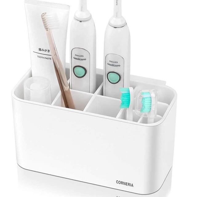 CORNERIA Toothbrush Holders - Toothpaste Stand and Toothbrush Caddy for Electric Toothbrushes - Versatile Bathroom Organizer for Oral Care and Bath Staff - Detachable