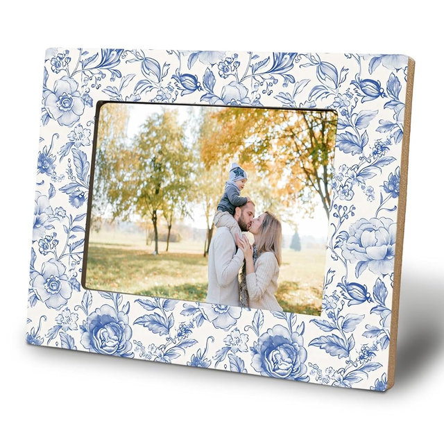 OHDCE Blue and White Porcelain Floral 5x7 Picture Frame, Grandmillennial Home Decor, Blue and White Floral Photo Frame, Vintage Botanical Flower Frames for Desk Tabletop or Wall Display