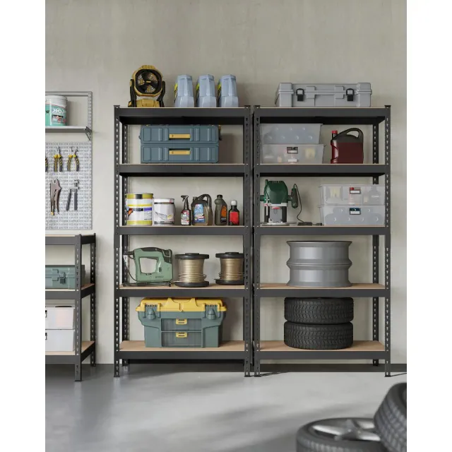 2-Pack Heavy Duty 5-Tier Storage Shelves, 2310 lb Capacity, Boltless Adjustable Metal Shelving Unit 17.7x35.4x70.9 Inches, Black