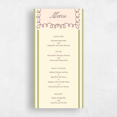 Soft Moss, Green Wedding Menu - Imogen