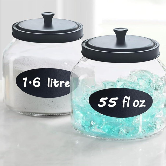 HomeyHoney 55 fl oz. Clear Glass Jars with Black Metal Lids Set, Food Storage Containers for Cookie Candy Flour Coffee Pods. Laundry Room Organization Jars, Laundry Pods Container. (Set of 2)