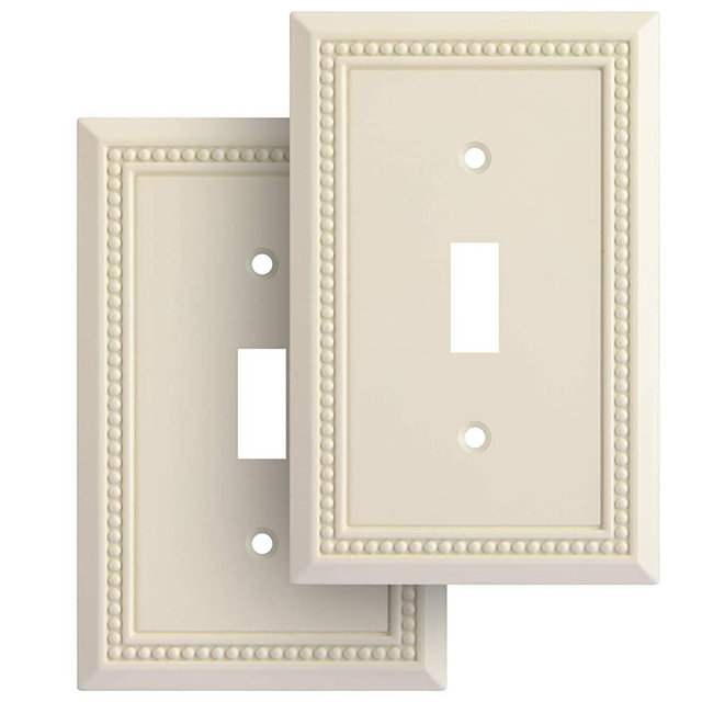 Sunken Pearls Decorative Wall Plate Switch Plate Outlet Cover, Durable Solid Zinc Alloy (Single Toggle 2PK, Light Almond)