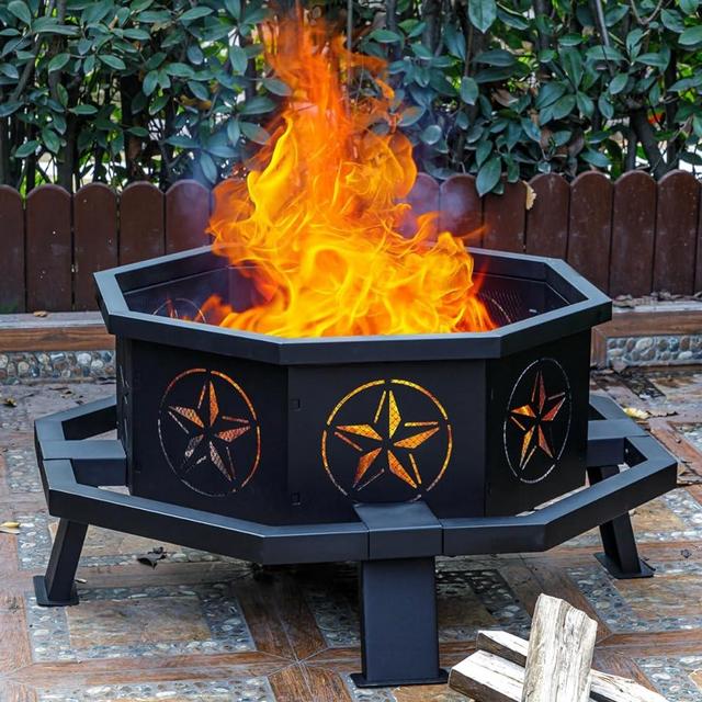 Verdeluxe 35 Inch Octagonal Fire Pit,Outdoor Fire Pit,Wood Burning Firepit,Bonfire Fire Pit,Firepits for Outside,Camping, Backyard, Patio,Bonfire