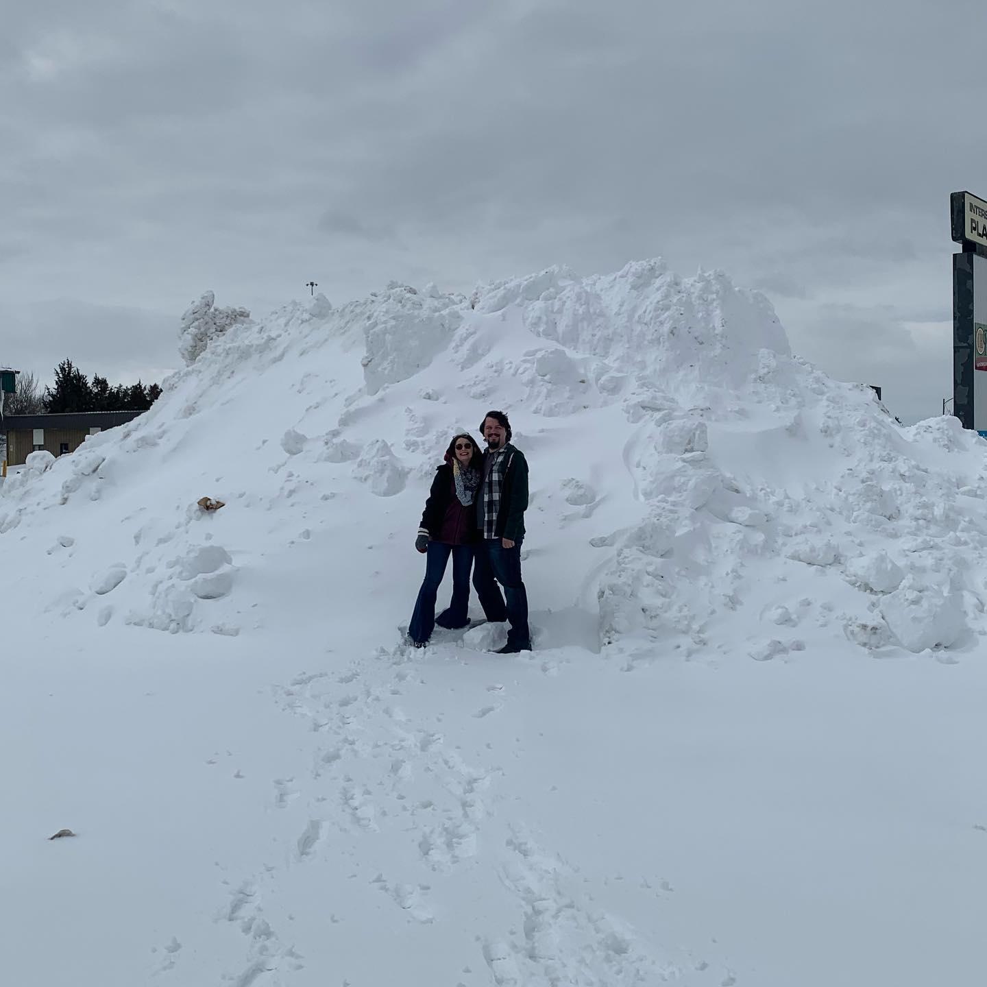 A giant snow drift on Grayden's first trip to my hometown.