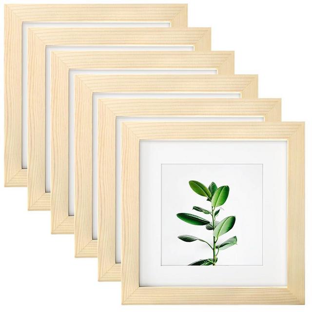 6x6 Grain Picture Frames Square Classic Natural Wood 6 Pack for Wall Mounting and Tabletop Display