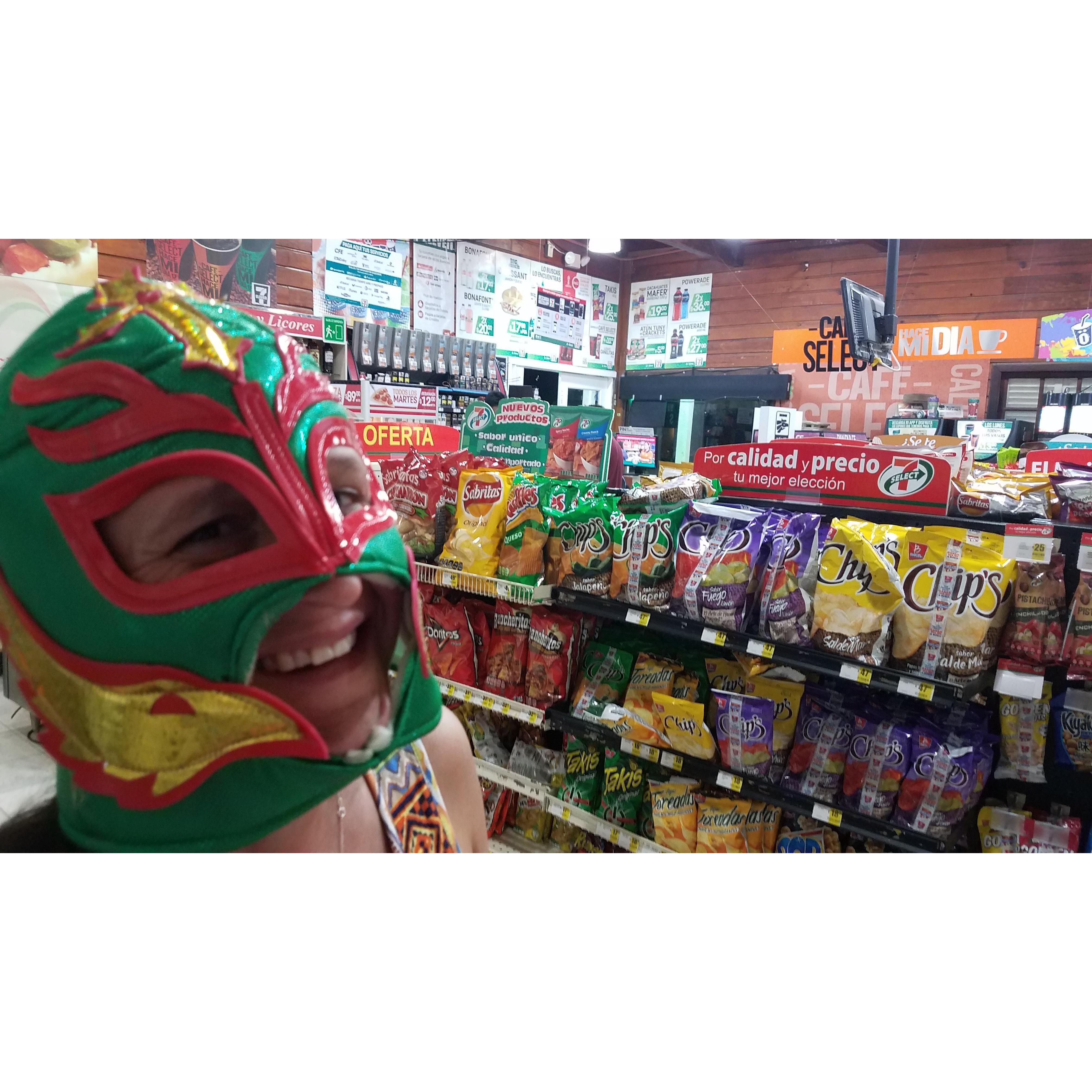 First wrestling mask scene in a Mexican quickie mart