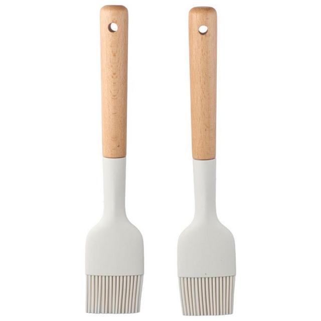 hobbyme 2Pcs Silicone Oil Brush with Wooden Handle,Durable Basting Brush Pastry Brush,Easy to Clean,White Food Brushes for Cooking Baking Grilling
