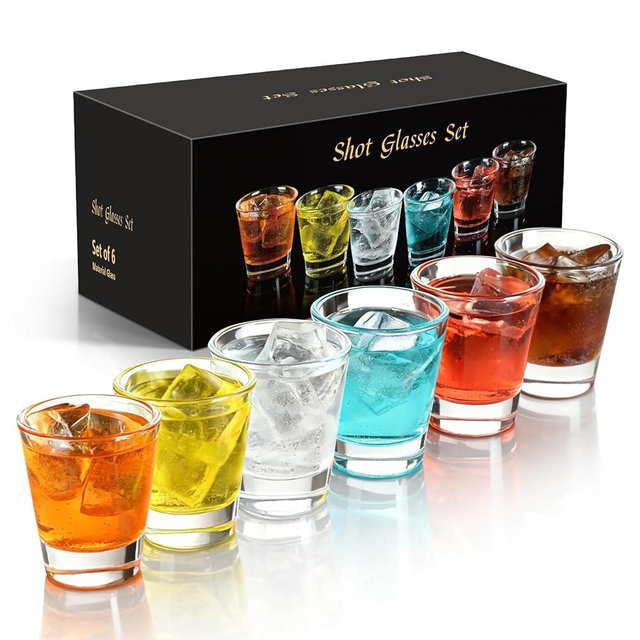 FrutPunch 6 Piece Thick Base Shot Glasses Set, 1.7 OZ Clear Shot Glasses Bulk, Small Whiskey Shot Glass for Bars, Suitable for Vodka, Whiskey, Tequila and More