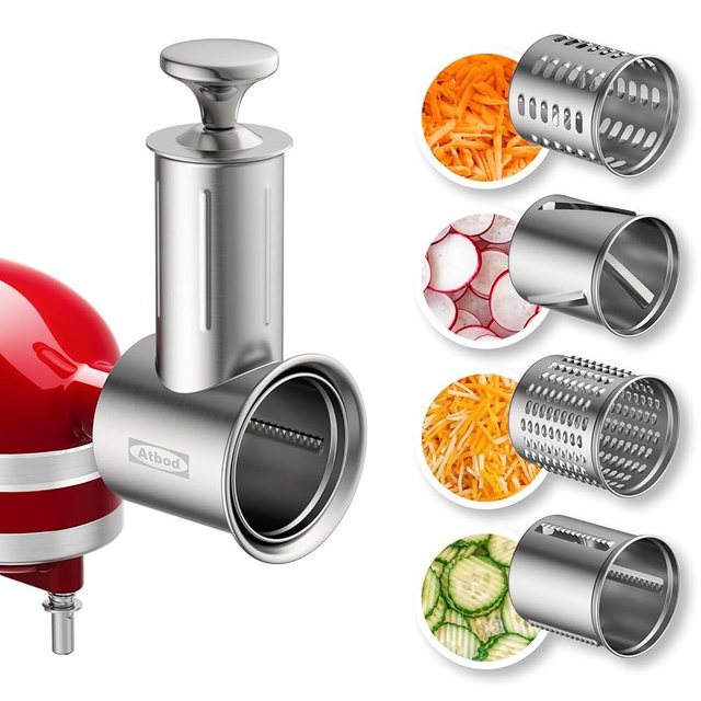 Stainless Steel Slicer Shredder Attachment for KitchenAid Stand Mixer, Cheese Grater Attachment for KitchenAid with 4 Blades, Dishwasher Safe