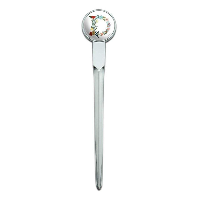 Letter D Floral Monogram Initial Classic Chrome Plated Metal Envelope Letter Opener Slitter