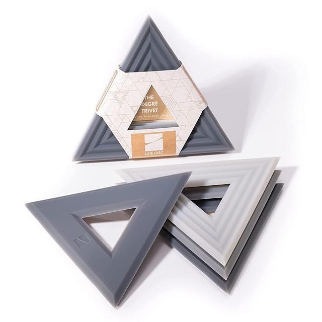 The Degrē Trivet (Smoke, Set of 3) by LINE+ARC. Potholder, 10mm Thick & Heat Resistant to 500F. 100% Food-Grade Silicone, Dishwasher Safe, Stain-Resistant. Modern Geometric Mid Century…
