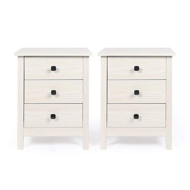 GBU Bedroom Nightstands - Set of 2 Wooden Night Stands with 3 Drawers for Home Bedside End Table Large Storage Furniture, White Wood Grain