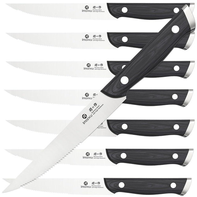 imarku Steak Knives, Steak Knives Set of 8, Serrated Steak Knife Set with Pakkawood Ergonomic Handle, Japanese HC Steel Steak Knife and Gift Box, Birthday Gift for Men and Women