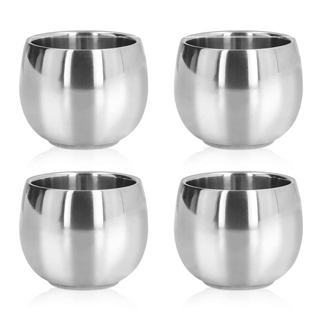 4Pcs Stainless Steel Coffee Mugs, Double Walled Insulated Reusable Metal Espresso Mugs Tea Cups