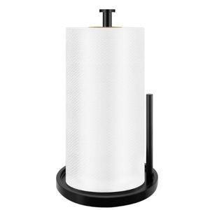 Paper Towel Holder Countertop, Standing Paper Roll Holder with Anti Slip Weighted Base, Stainless Steel Freestanding Paper Towel Holder for Kitchen, Black