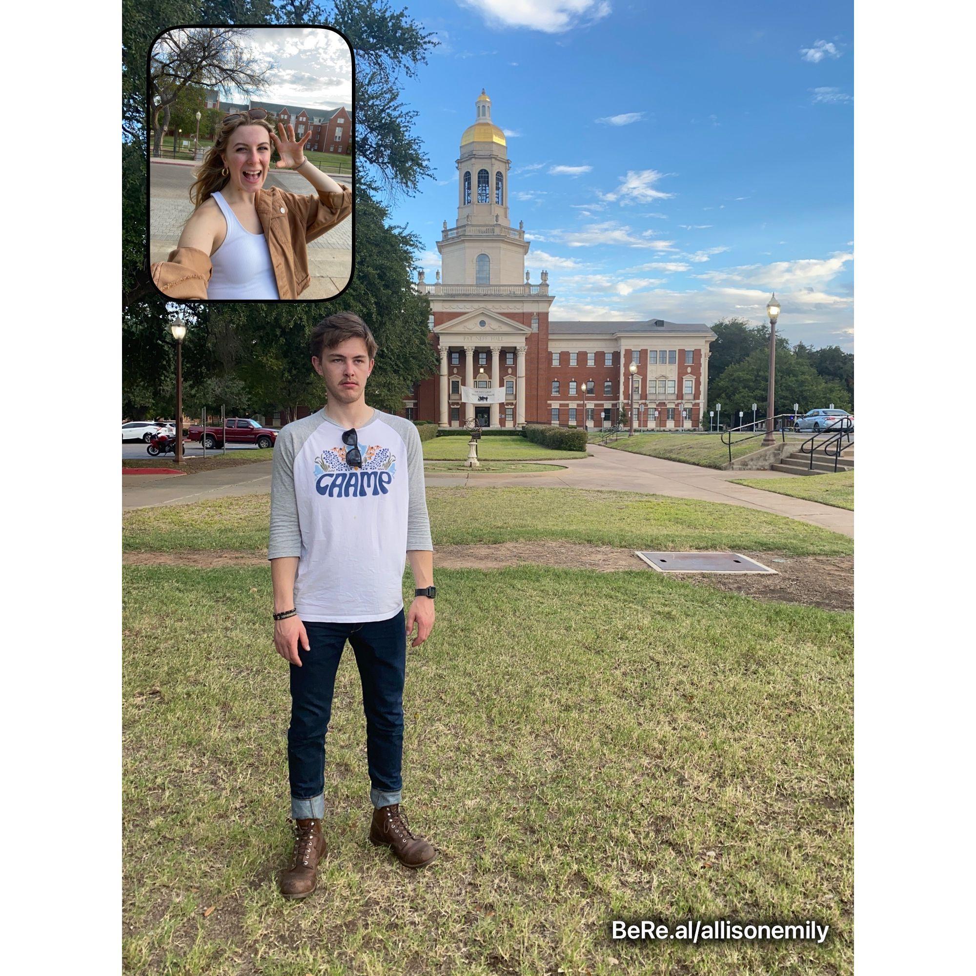 Ally got to show Will where she went to school (Baylor). She had all the school pride. Will had none.