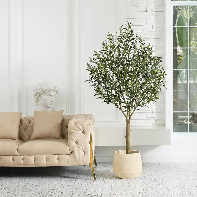 VeriNatural Artificial Olive Tree 6FT - Large Fake Olive Trees Indoor with 1676 Silk Leaves, Outdoor Potted Faux Plant with UV Resistant for Living Room,Office,Patio, Home Decor,VN157