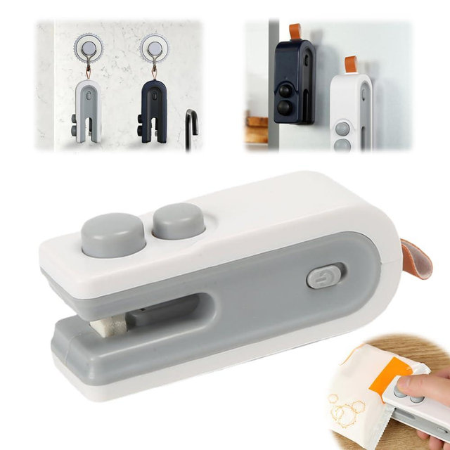 Mini Bag Sealer, 2026 New 2 in 1 Magnetic Food Sealer, USB Rechargeable Chip Bag Sealer Heat Seal Tool, Portable Handheld Snack Sealer Bag Sealing Machine for Snacks and Vegetables (White)
