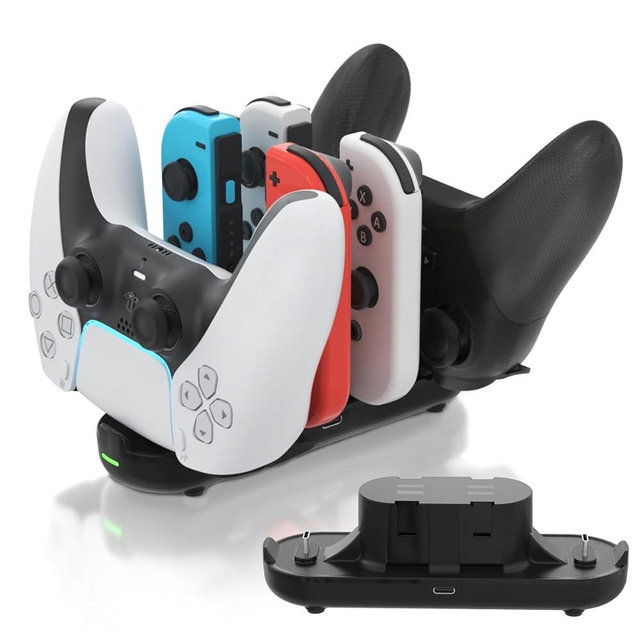 Switch Controller Charger for Nintendo Joy con Charging, Switch Charging Dock, 6 in 1 Switch Controllers Charge Dock Station Compatible Nintendo Switch/Pro Controller with Charger Cable & Indicator