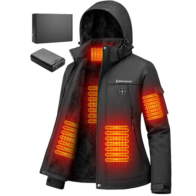 Brimekey Heated Jacket for Women with 20000mAh Battery Pack Fleece Lining Womens Heated Coat Waterproof Skiing Hunting