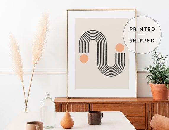 Mid Century Modern, Bohemian Print, Woodblock Print, Boho Art Prints, Rainbow Wall Art, Abstract Wall Art, Modern Home Decor