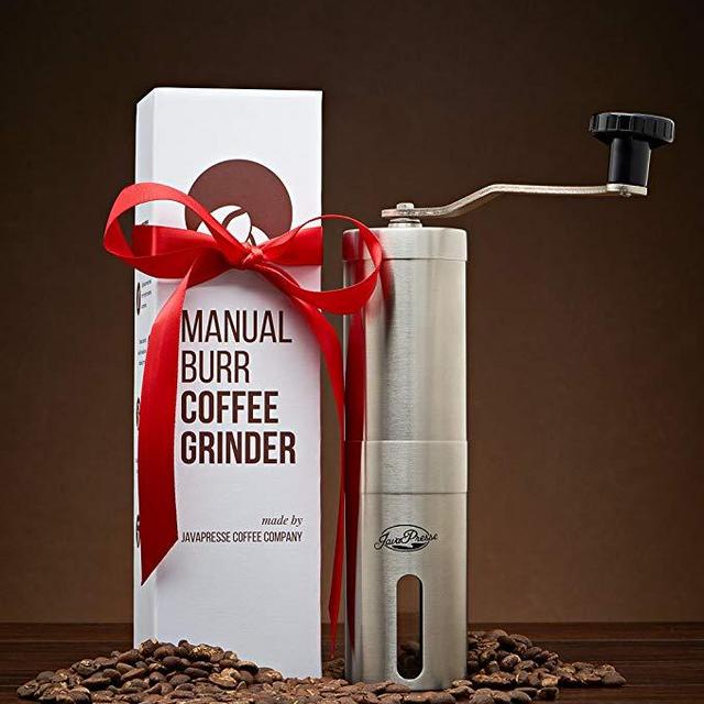 JavaPresse Manual Coffee Grinder, Conical Burr Mill, Brushed Stainless Steel