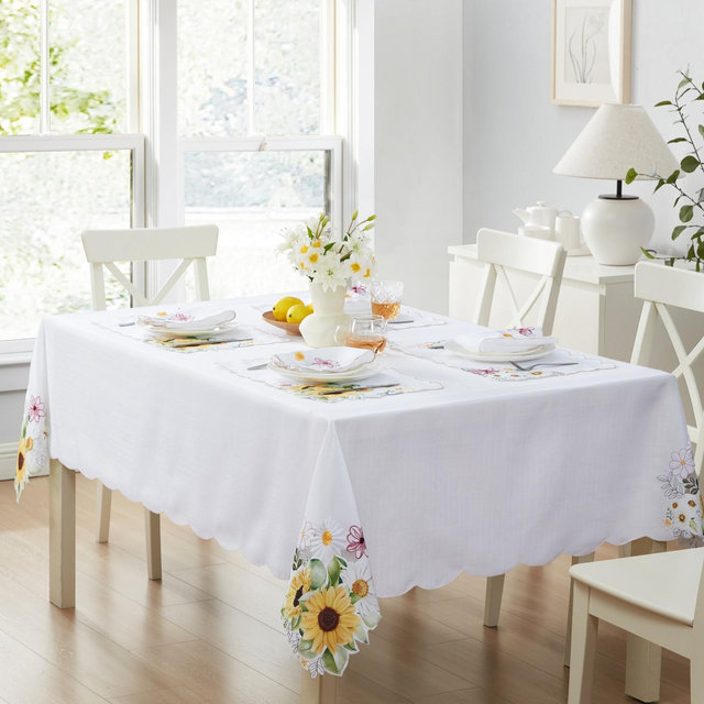 Sunflower and Daisies Cutwork Tablecloth - Multicolor - 60x84 Rectangular- Elrene Home Fashions