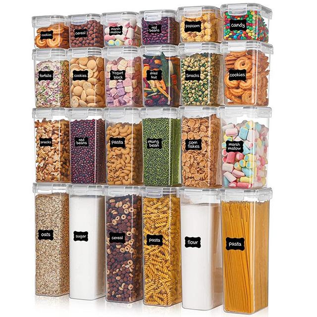 Airtight Food Storage Containers with Lids, Vtopmart 24 pcs Plastic Kitchen and Pantry Organization Canisters for Cereal, Dry Food, Flour and Sugar, BPA Free, Includes 24 Labels…