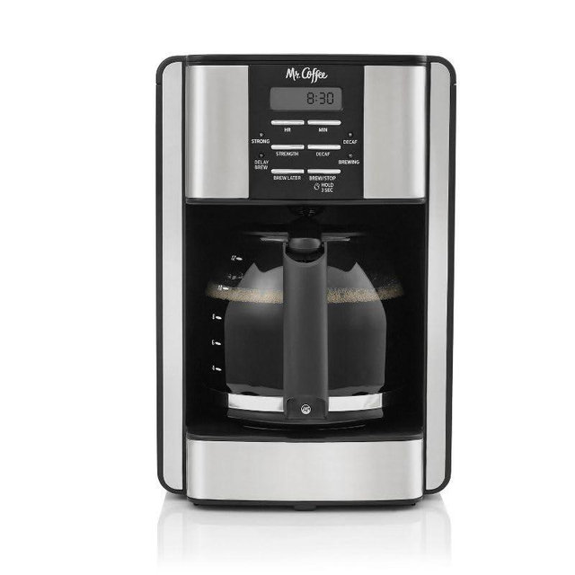 Mr. Coffee 12-Cup Programmable Coffee Maker Black/Stainless Steel: Drip, Automatic Shut-Off, Dishwasher-Safe Parts