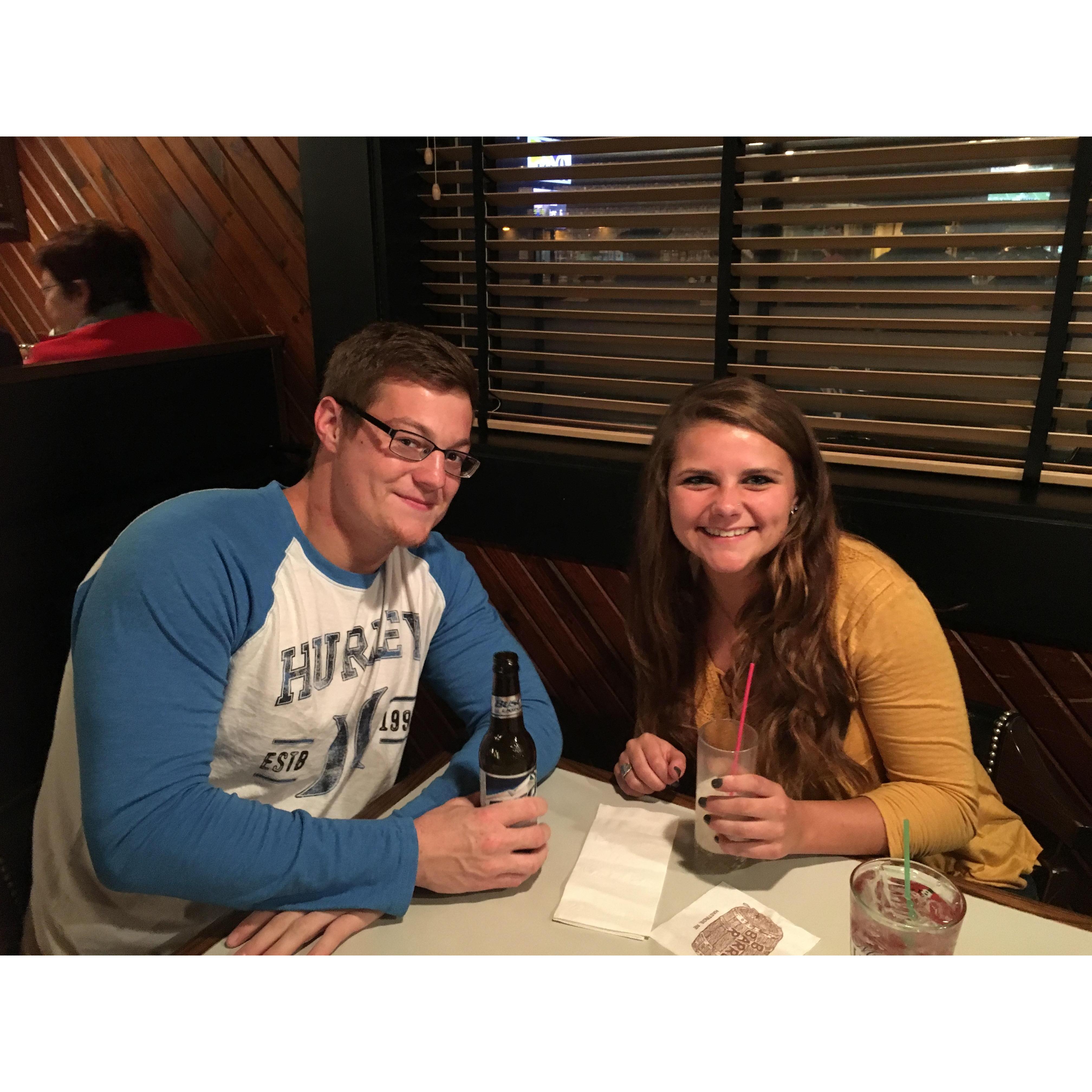 Trevor's first time meeting my family and celebrating with us at The Barrel!