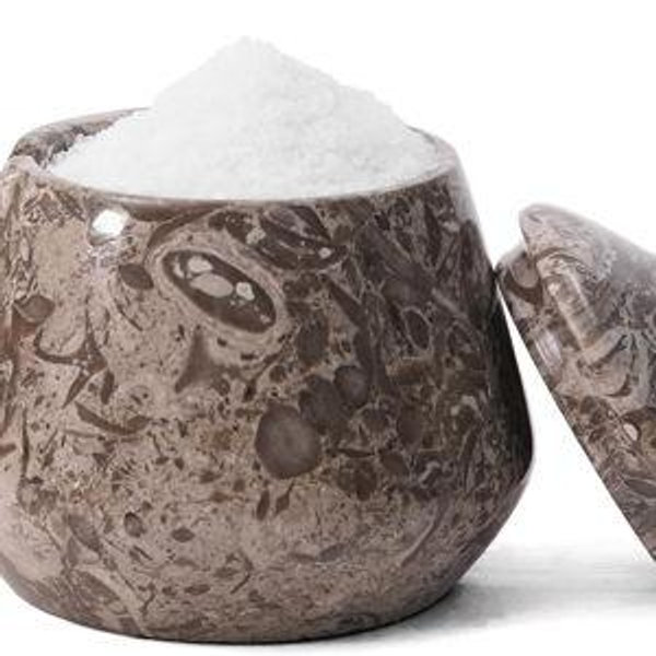Marble Salt Cellar With Lid and Spoon 3" Inches Oceanic Salt Box, Natural Stone Salt Holder for Kitchen Counter Salt Container Sugar, Salt & Pepper Bowls