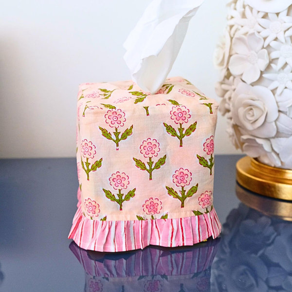 Inner Child Mona Blockprint Ruffled Tissue Box Cover - Thumbnail 3