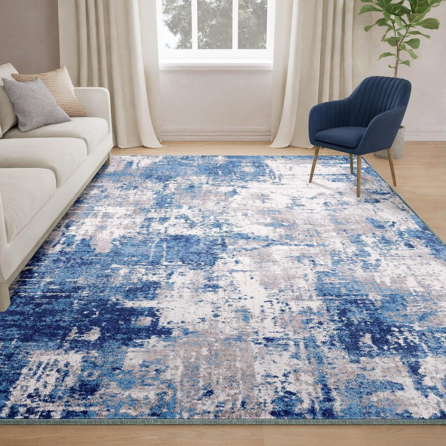 RELEANY Washable Area Rugs 5'x7' Non-Slip Modern Abstract Soft for Living Room Entryway Bedroom, Print Pattern, Blue Grey Navy Gray