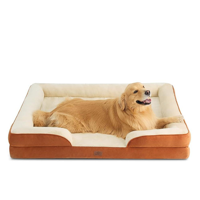 Bedsure XXL Orthopedic Dog Bed, Bolster Dog Beds for Extra Large Dogs - Foam Sofa with Removable Washable Cover, Waterproof Lining and Nonskid Bottom Couch, Caramel