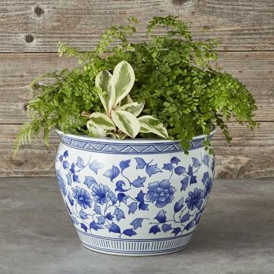 Blue & White Ceramic Planter, Large