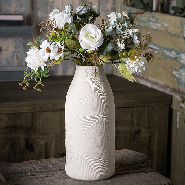 Banllis Large Textured Vase, Boho Ceramic Vase for Modern Farmhouse Home Decor, Pottery Vases for Flowers, Pampas Grass, Rustic Decorative Vase, Clay Vase Centerpieces for Dining Table