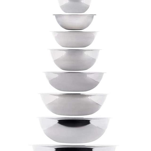 Tezzorio (Set of 10) Stainless Steel Mixing Bowl Set, 3/4-1 1/2-3-4-5-8-13-16-20-30 Quart Polished Mirror Finish Nesting Flat Base Bowls, Mixing/Prep Bowls