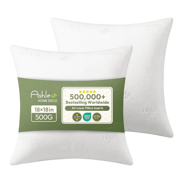 Ashler Throw Pillows Insert- 18x18 Pillow Inserts with Air Layer, Premium Bed and Couch Pillows - Indoor Decorative Throw Pillow, Square Cushion Sham Stuffer, Pack of 2, White