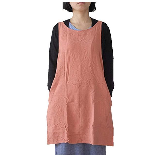 AOBBYBBS Soft Cotton Linen Apron Solid Color Halter Cross Bandage Aprons Japanese Style X Shape Double Pockets Kitchen Cooking Clothes Gift for Women Chef Housewarming -OrangeRed