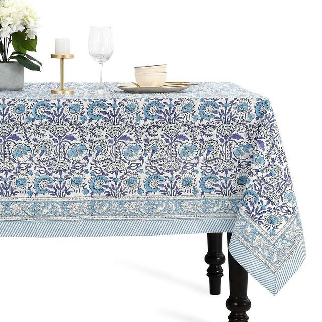 CPC Tablecloth 100% Cotton 70x108 Inch Indian Block Print Rectangle Table Cover, Blue Table Cloth for Weddings, Spring/Summer, Barbeque - Indigo Blue