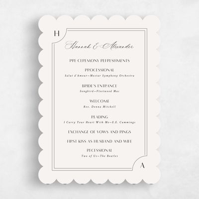 Beige Scalloped Wedding Program - Lynx