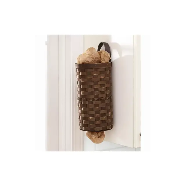 The Lakeside Collection Woven Farmhouse Basket-Look Plastic Bag Dispenser for Kitchen - Chocolate Brown