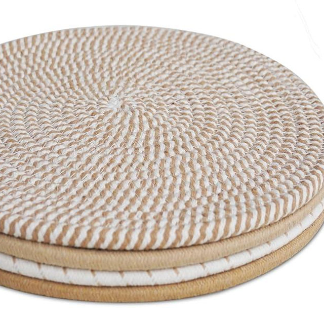 GravGrow 10 Inch Trivets for Hot Dishes, Large Trivets for Hot Pots and Pans, Thicken Heat Resistant Round Place Mats Woven Table Mats, Boho Placemats for Kitchen Dining Table, 4 Pcs